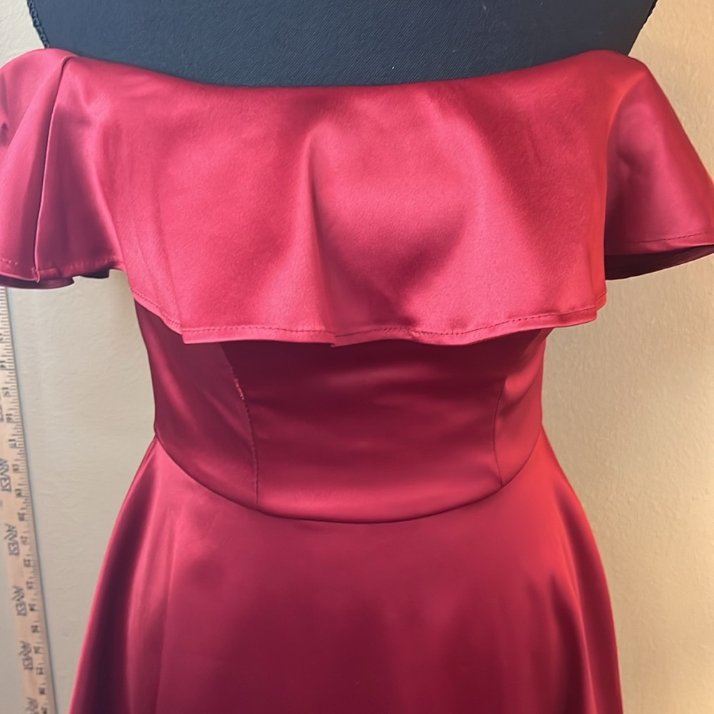 Homecoming dress, Garnet red off the shoulder semi formal dress - Picture 3 of 13